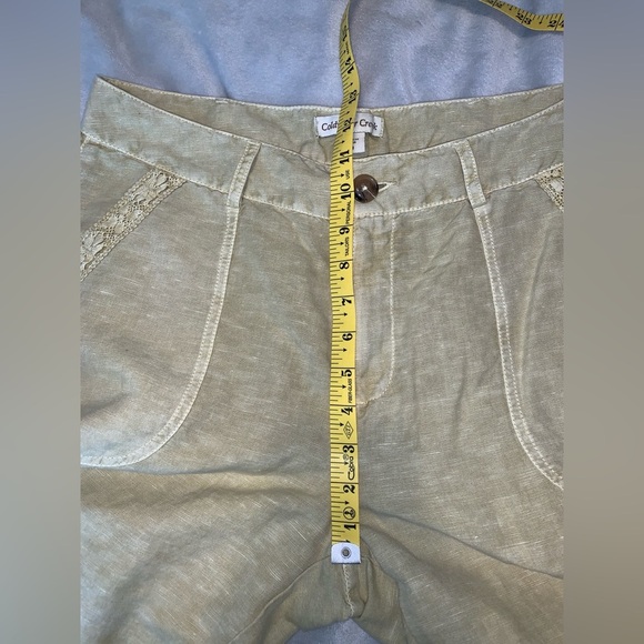 Coldwater Creek Tan khaki linen Pants with Lace Detail trim size cropped lounge - Picture 3 of 8